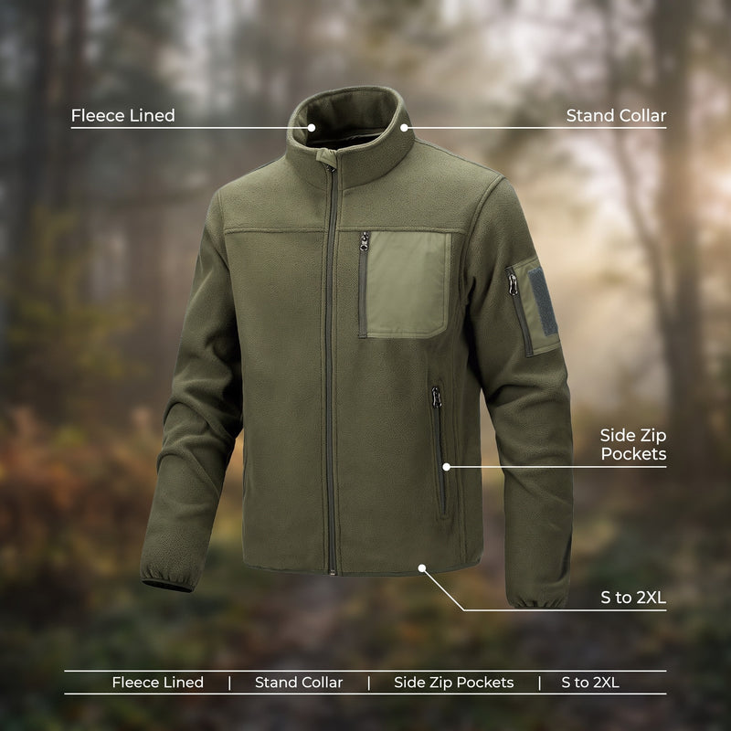 Men's Fleece Lined Tactical Pullover Stand Collar Side Zip Pockets, product photo 2