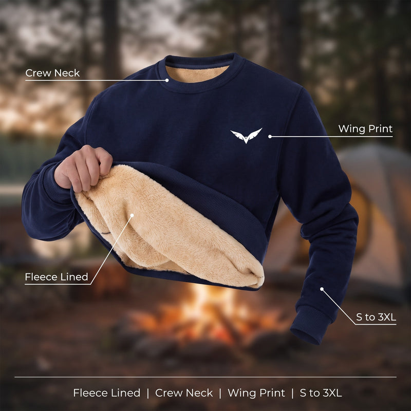 Men's Fleece Sweatshirt Crew Neck Wing Print Soft Lined Pullover, product photo 2