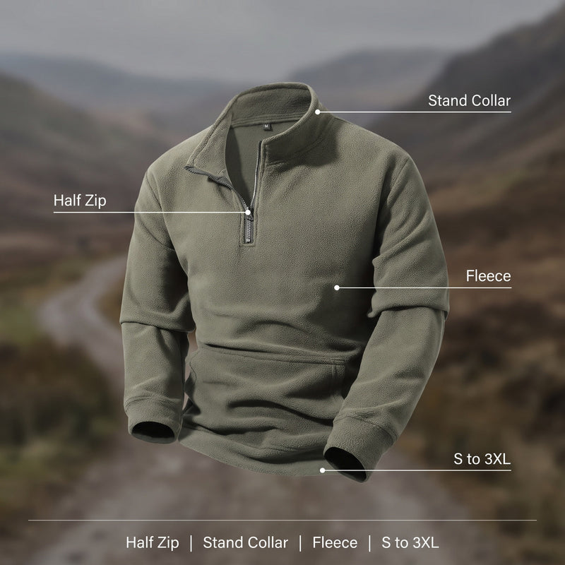 Men's Fleece Sweatshirt Half Zip Stand Collar Loose Outdoor, product photo 2