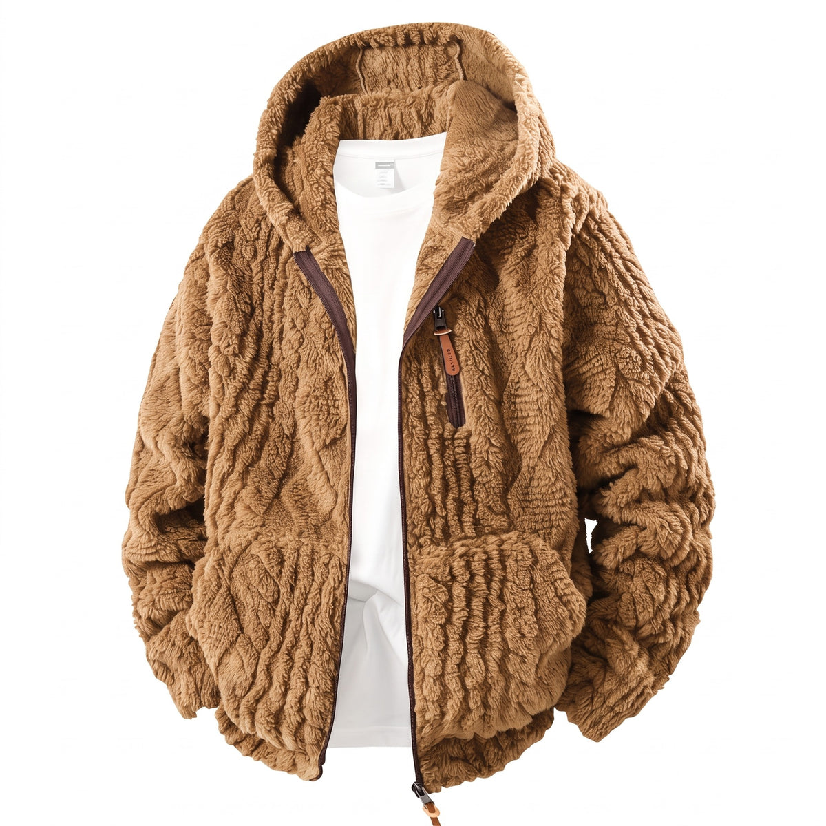 Men's Fluffy Fleece Jacket Hooded Zip Front Lightweight Coat, product photo 1