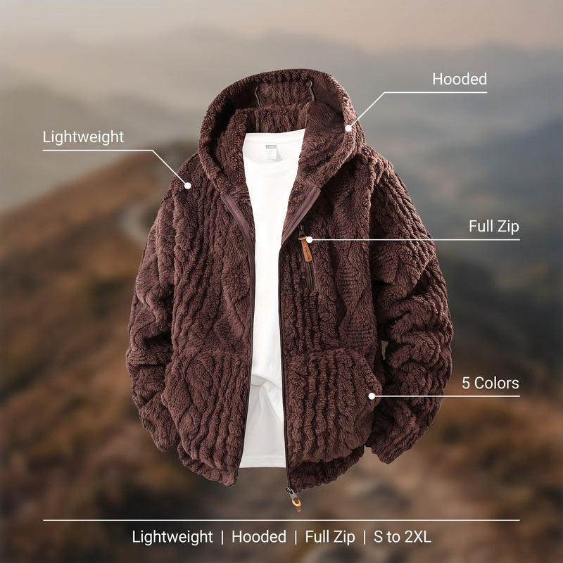 Men's Fluffy Fleece Jacket Hooded Zip Front Lightweight Coat, product photo 2
