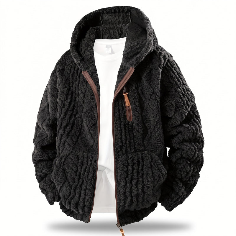 Men's Fluffy Fleece Jacket Hooded Zip Front Lightweight Coat, product photo 6