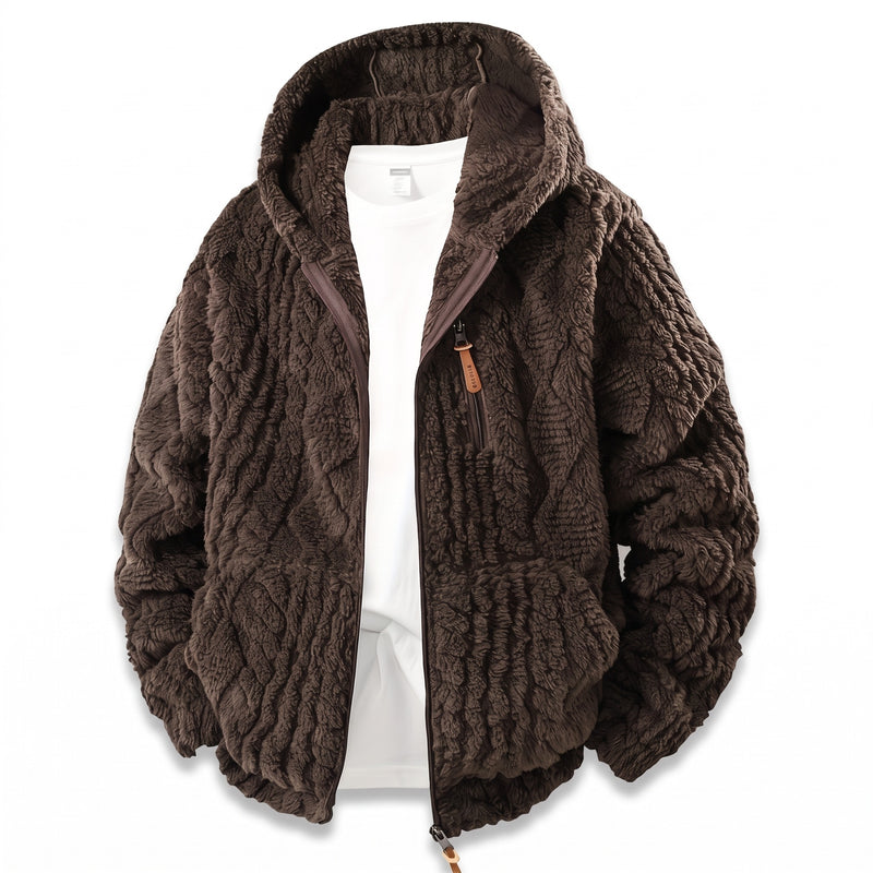 Men's Fluffy Fleece Jacket Hooded Zip Front Lightweight Coat, product photo 7