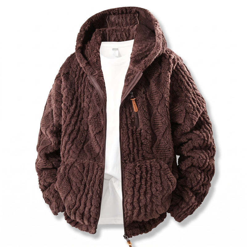 Men's Fluffy Fleece Jacket Hooded Zip Front Lightweight Coat, product photo 8
