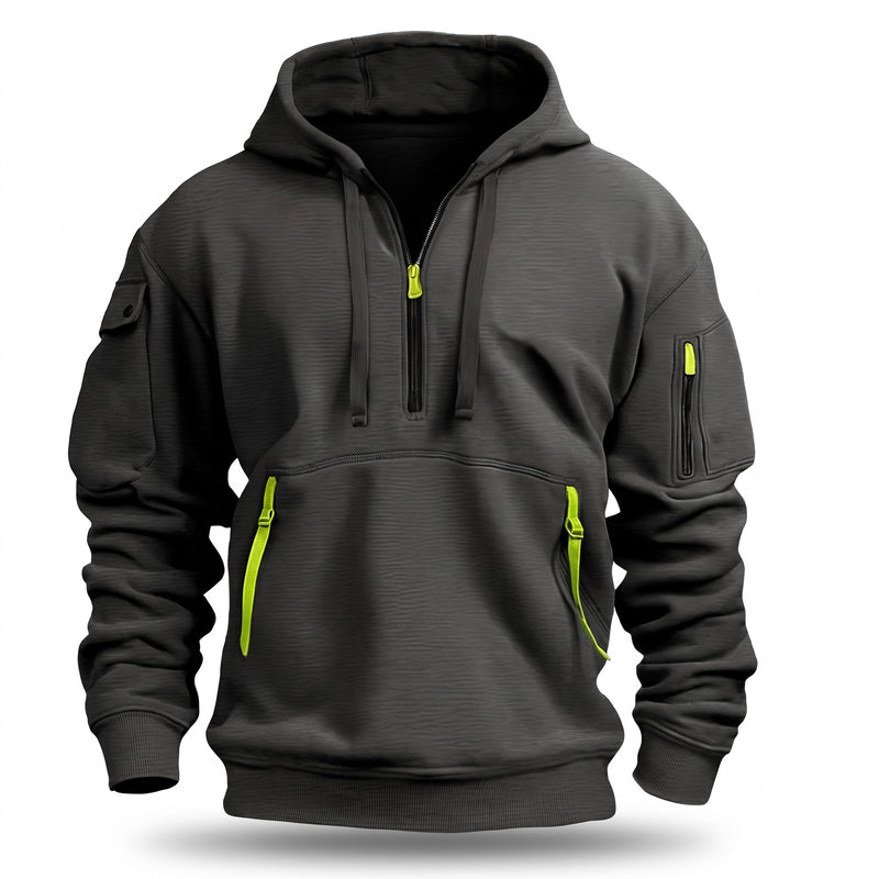 Men's Half Zip Hoodie Tactical Pullover Kangaroo Pocket Sweatshirt, product photo 6