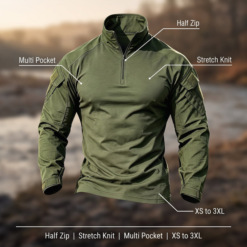Men's Half Zip Sports Top Stand Collar Multi Pocket Stretch Shirt, product photo 2