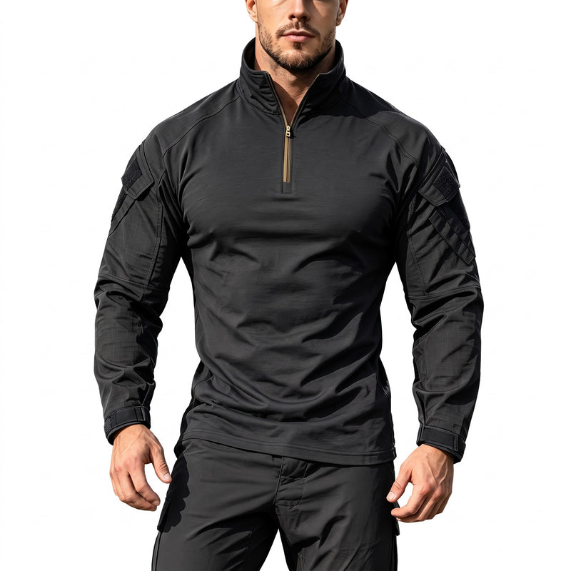 Men's Half Zip Sports Top Stand Collar Multi Pocket Stretch Shirt, product photo 6