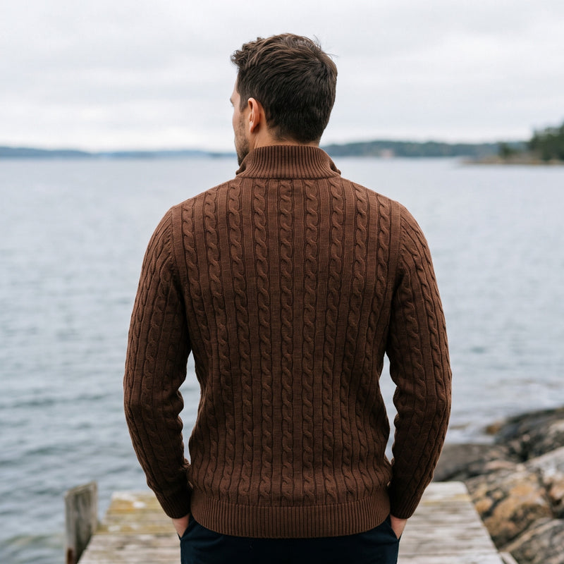Men's Half Zip Sweater Cable Knit Stand Collar Wool Blend Jumper, product photo 5