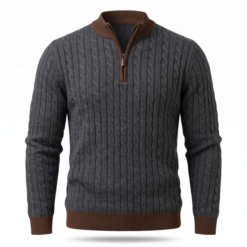 Men's Half Zip Sweater Cable Knit Stand Collar Wool Blend Jumper, product photo 11