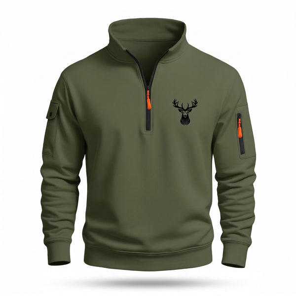 Men's Half Zip Sweatshirt Deer Print Stand Collar Pocket Pullover