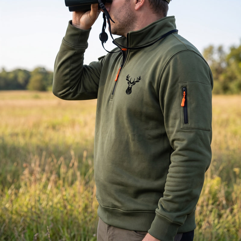 Men's Half Zip Sweatshirt Deer Print Stand Collar Pocket Pullover, product photo 5