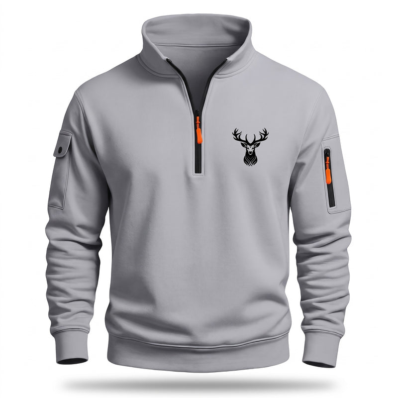 Men's Half Zip Sweatshirt Deer Print Stand Collar Pocket Pullover, product photo 8