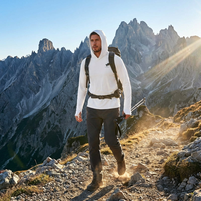 Men's Hiking Sun Shirt UPF 50+ Hooded Tee – product view 5 | Great Lakes Outdoor