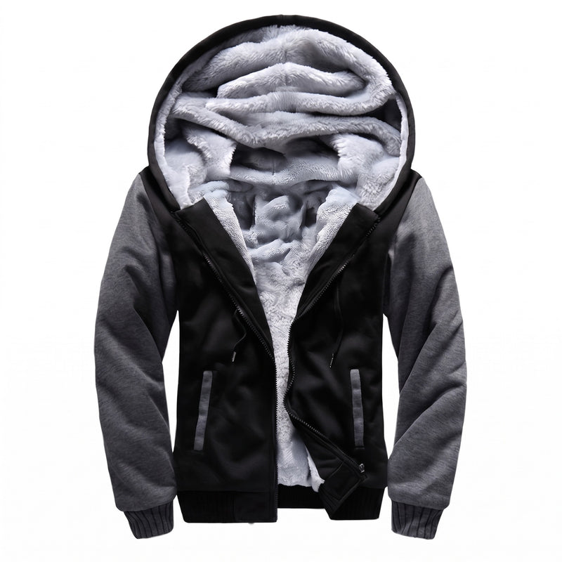Men's Hooded Fleece Jacket Color Block Warm Casual Winter Coat, product photo 6