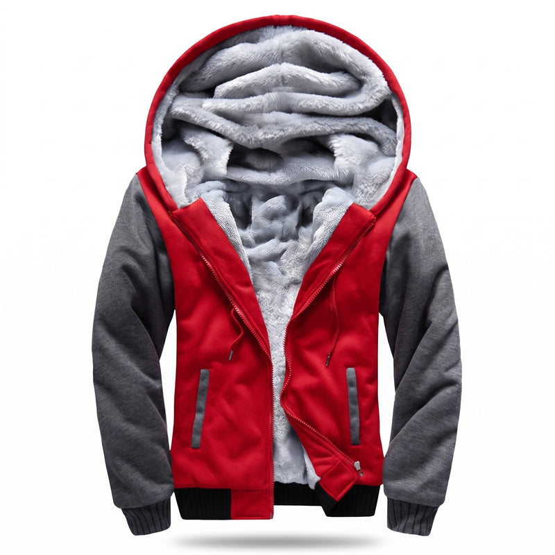 Men's Hooded Fleece Jacket Color Block Warm Casual Winter Coat, product photo 7