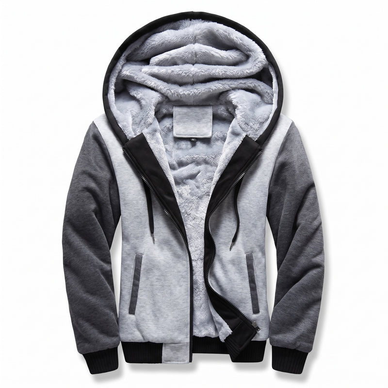 Men's Hooded Fleece Jacket Color Block Warm Casual Winter Coat, product photo 8