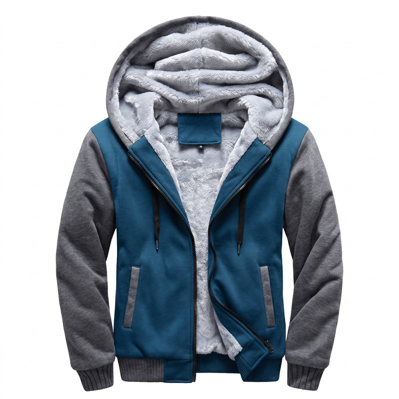 Men's Hooded Fleece Jacket Color Block Warm Casual Winter Coat, product photo 9