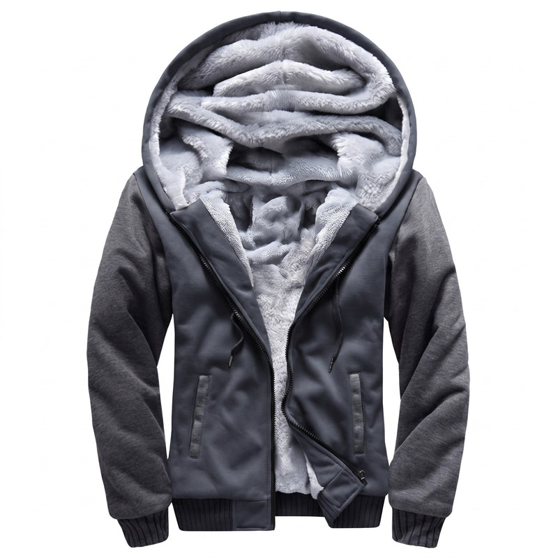 Men's Hooded Fleece Jacket Color Block Warm Casual Winter Coat, product photo 10