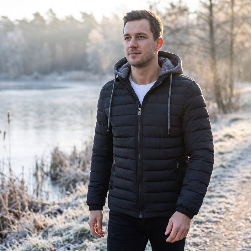 Men's Hooded Puffer Jacket Lightweight Insulated Quilted Winter Coat, product photo 3