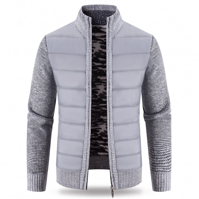 Men's Hybrid Bomber Jacket Quilted Front Knit Sleeves Stand Collar, product photo 7