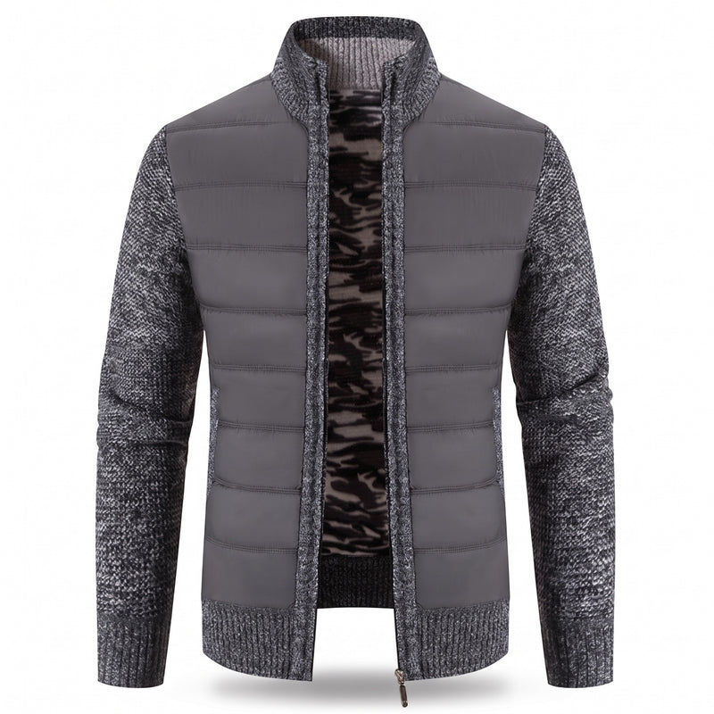 Men's Hybrid Bomber Jacket Quilted Front Knit Sleeves Stand Collar, product photo 8