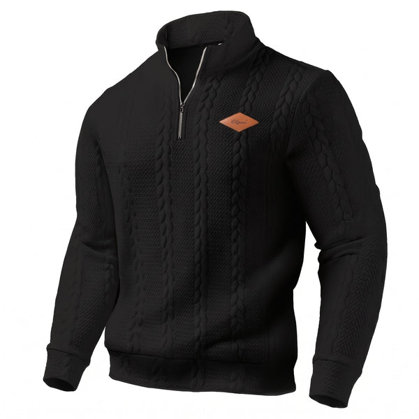Men's Jacquard Knit Sweater Half Zip Textured Long Sleeve Jumper