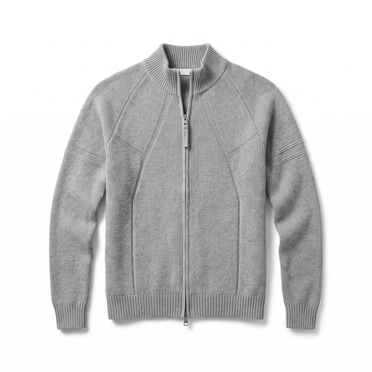 Men's Knit Cardigan Full Zip Stand Collar Raglan Sleeve Jacket, product photo 1