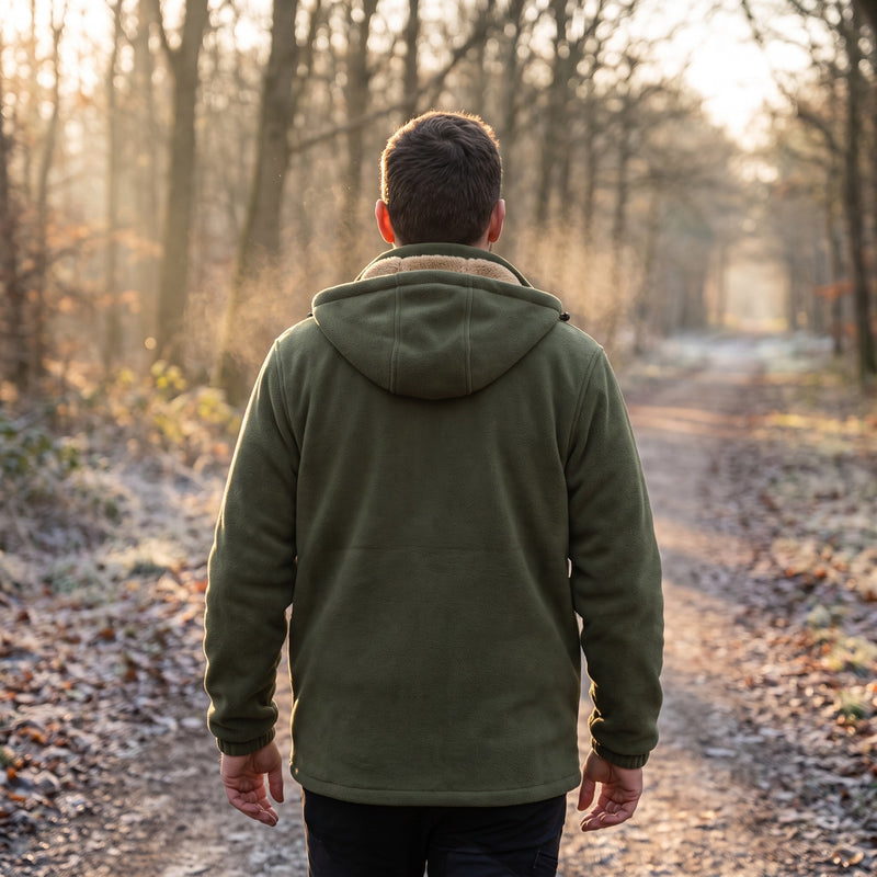 Men’s Lamb Wool Hoodie Pile Lined Zip Front Warm Winter Layer, product photo 3