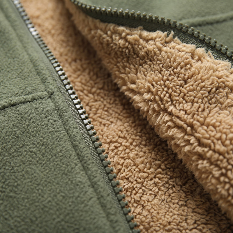 Men’s Lamb Wool Hoodie Pile Lined Zip Front Warm Winter Layer, product photo 4