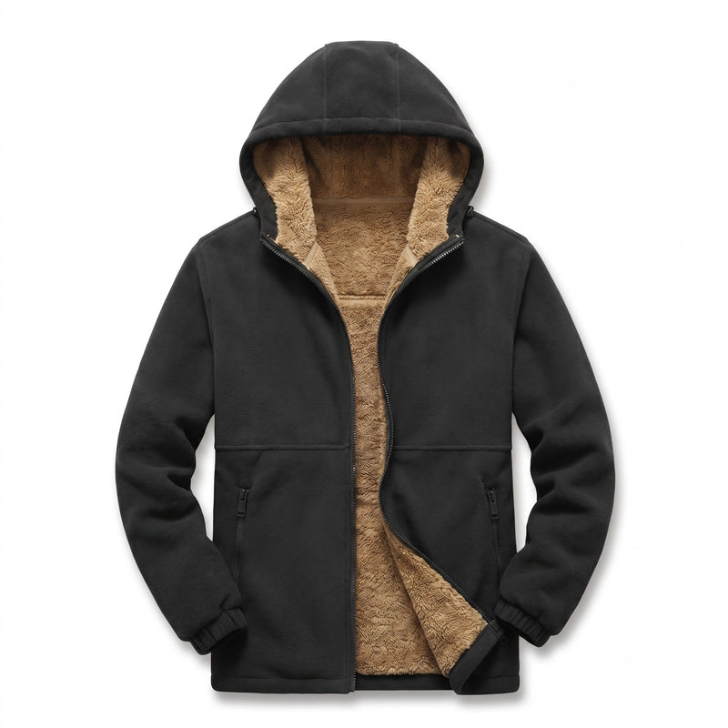 Men’s Lamb Wool Hoodie Pile Lined Zip Front Warm Winter Layer, product photo 6