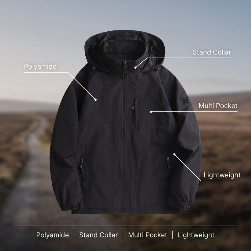 Men's Lightweight Hiking Jacket Stand Collar Multi Pocket Shell, product photo 2
