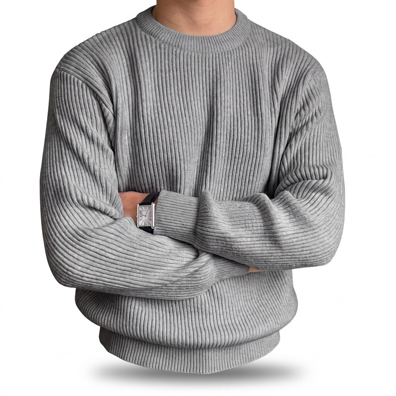 Men's Loose Ribbed Knit Tee Crew Neck Long Sleeve Relaxed Top, product photo 9