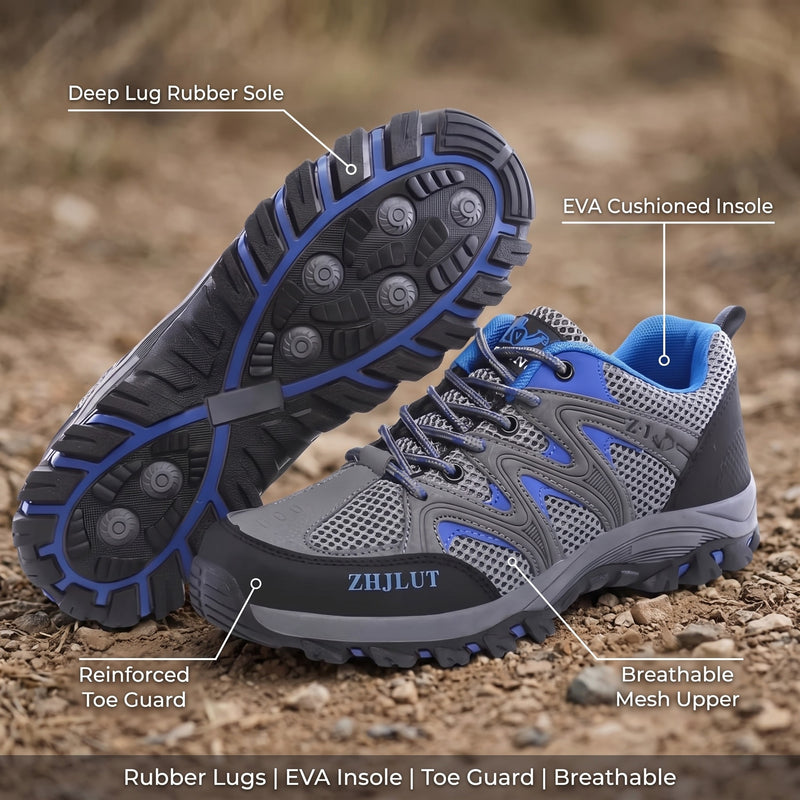 Men’s Low Hiking Shoes Breathable Mesh Rubber Lug Sole Trekking, product photo 2