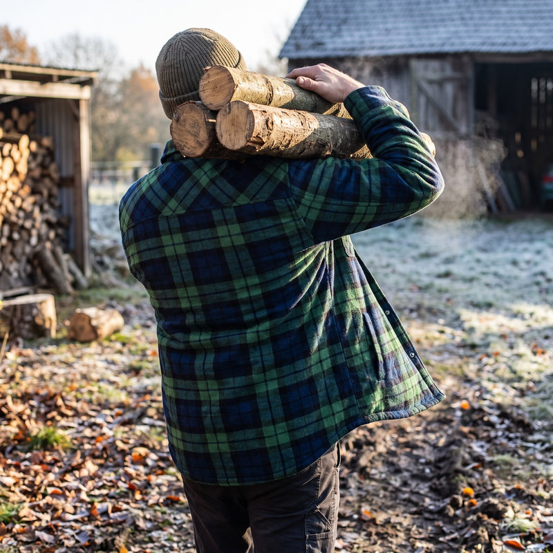 Men's Lumberjack Jacket Quilted Lined Plaid Durable Work Shacket, product photo 5