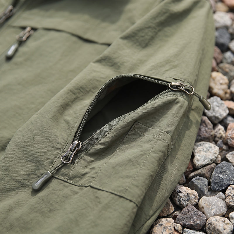 Men's Nylon Cargo Jacket Mesh Lined Zip Pockets Arm Pocket, product photo 4