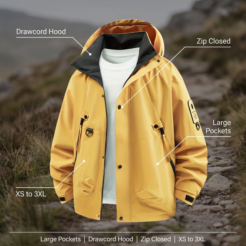 Men's Outdoor Jacket Hooded Drawcord Large Zip Pockets Sport, product photo 2