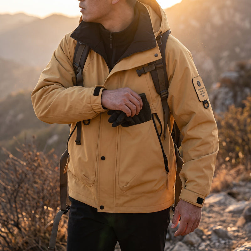 Men's Outdoor Jacket Hooded Drawcord Large Zip Pockets Sport, product photo 3