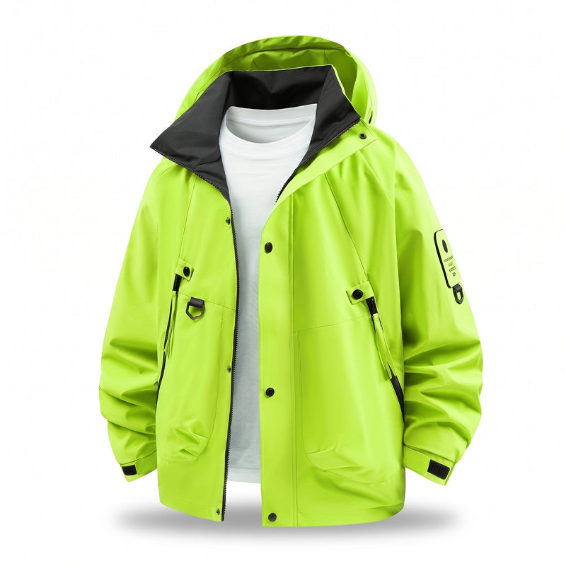 Men's Outdoor Jacket Hooded Drawcord Large Zip Pockets Sport, product photo 6