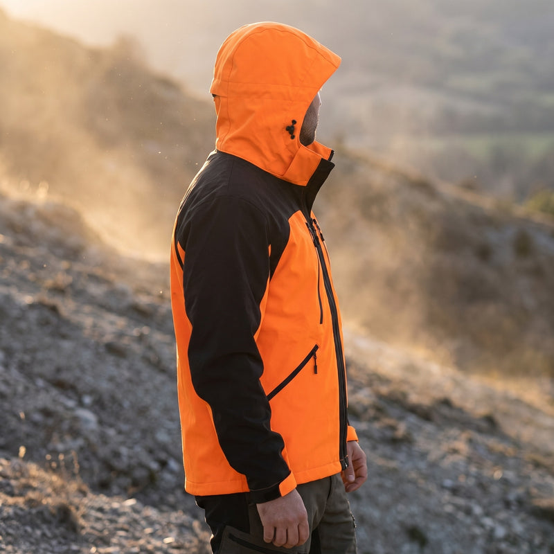 Men's Patchwork Softshell Windbreaker Hooded Casual Bright Coat, product photo 3