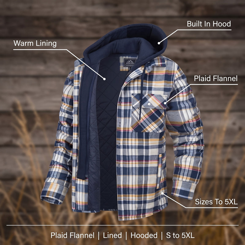 Men’s Plaid Flannel Hooded Jacket Sherpa Lined Casual Overshirt, product photo 2