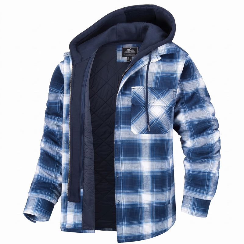 Men’s Plaid Flannel Hooded Jacket Sherpa Lined Casual Overshirt, product photo 7
