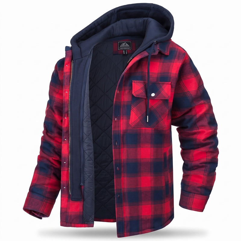 Men’s Plaid Flannel Hooded Jacket Sherpa Lined Casual Overshirt, product photo 9