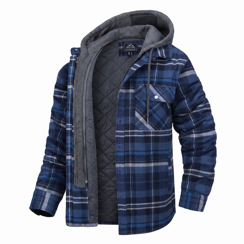 Men’s Plaid Flannel Hooded Jacket Sherpa Lined Casual Overshirt, product photo 10