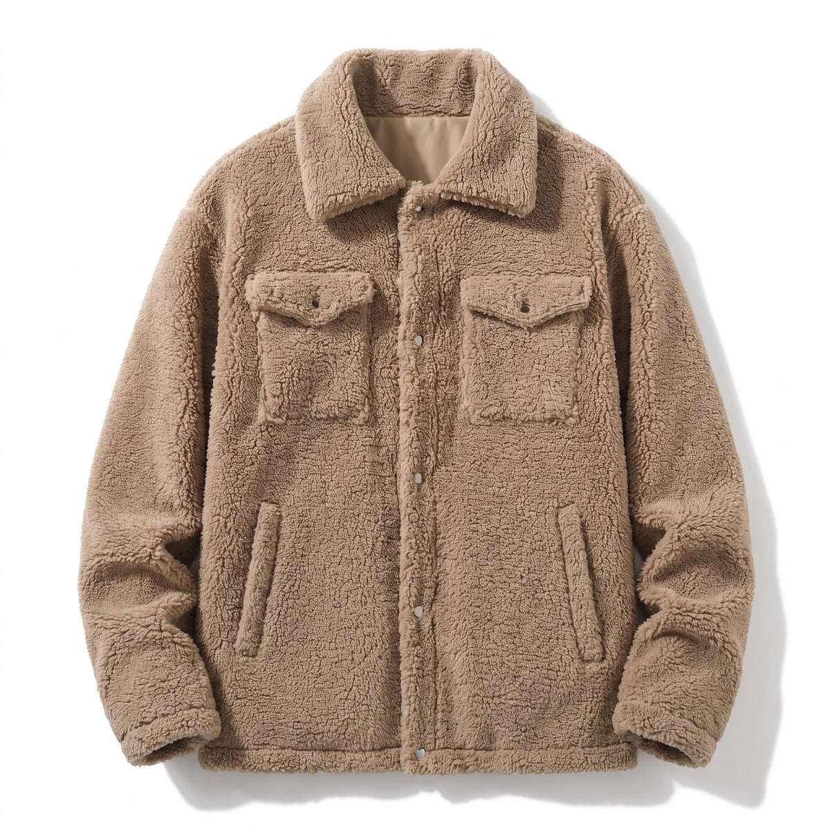 Men's Plush Fleece Jacket Notch Lapel Button Front Winter Coat, product photo 1