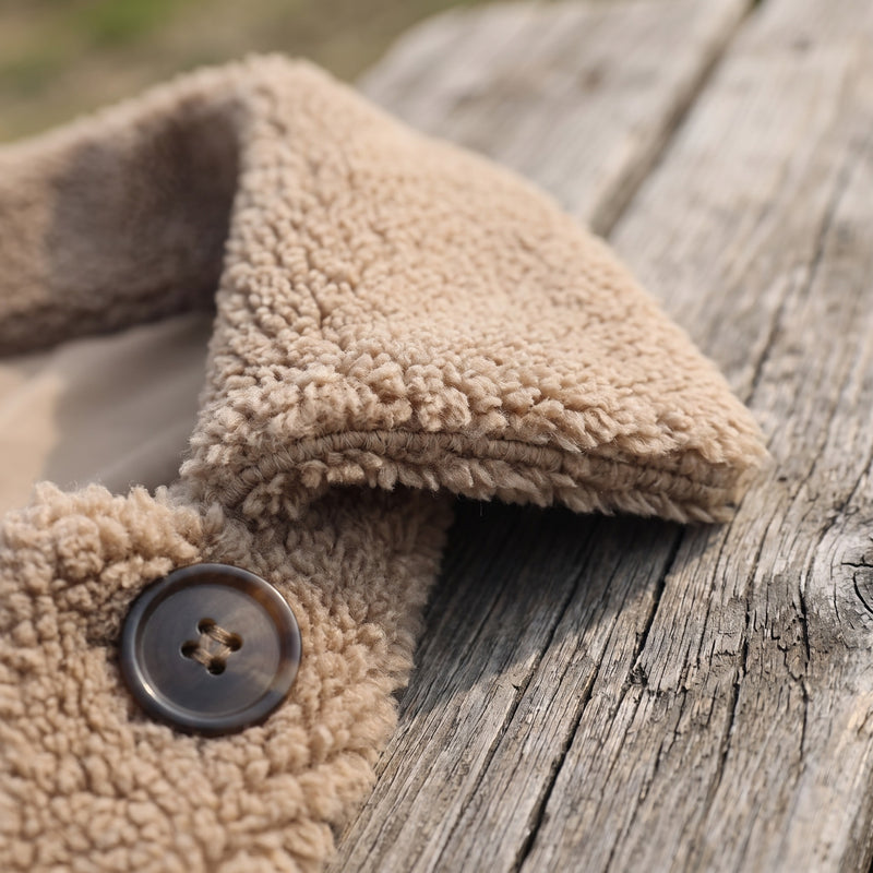 Men's Plush Fleece Jacket Notch Lapel Button Front Winter Coat, product photo 4