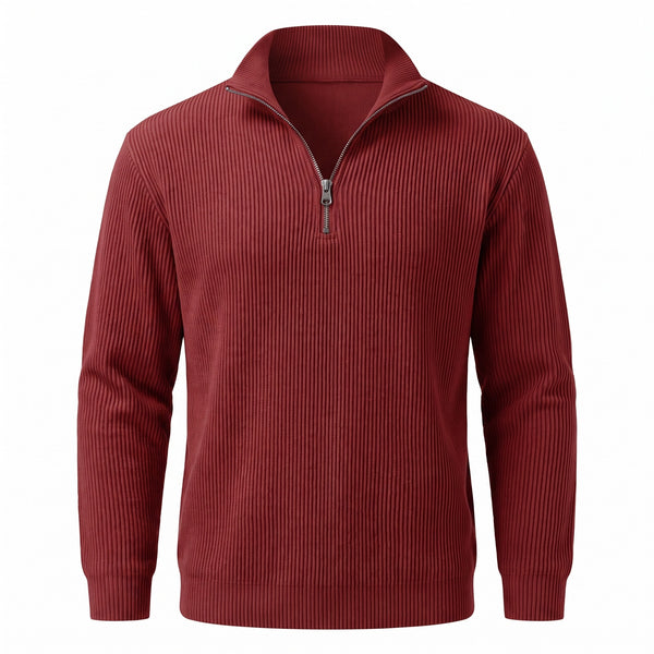 Men's Quarter Zip Sweater Ribbed Knit Stand Collar Pullover Top