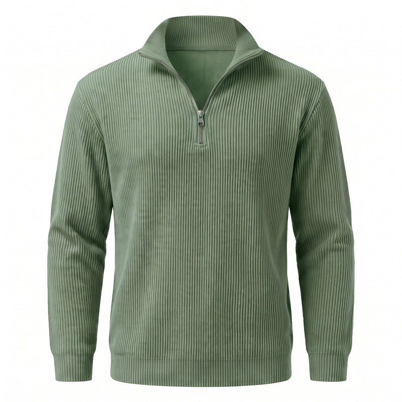 Men's Quarter Zip Sweater Ribbed Knit Stand Collar Pullover Top, product photo 8