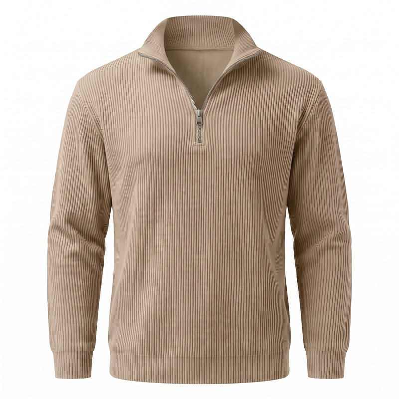 Men's Quarter Zip Sweater Ribbed Knit Stand Collar Pullover Top, product photo 9
