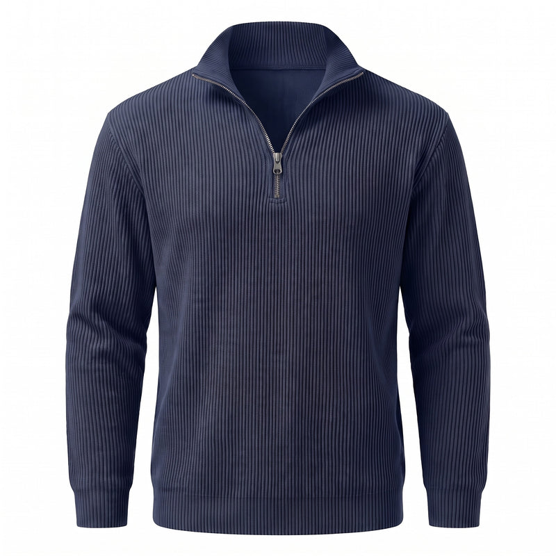 Men's Quarter Zip Sweater Ribbed Knit Stand Collar Pullover Top, product photo 10