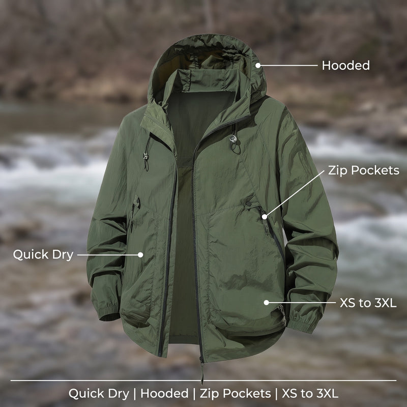 Men's Quick Dry Outdoor Jacket Hooded Zip Pockets Loose Fit, product photo 2